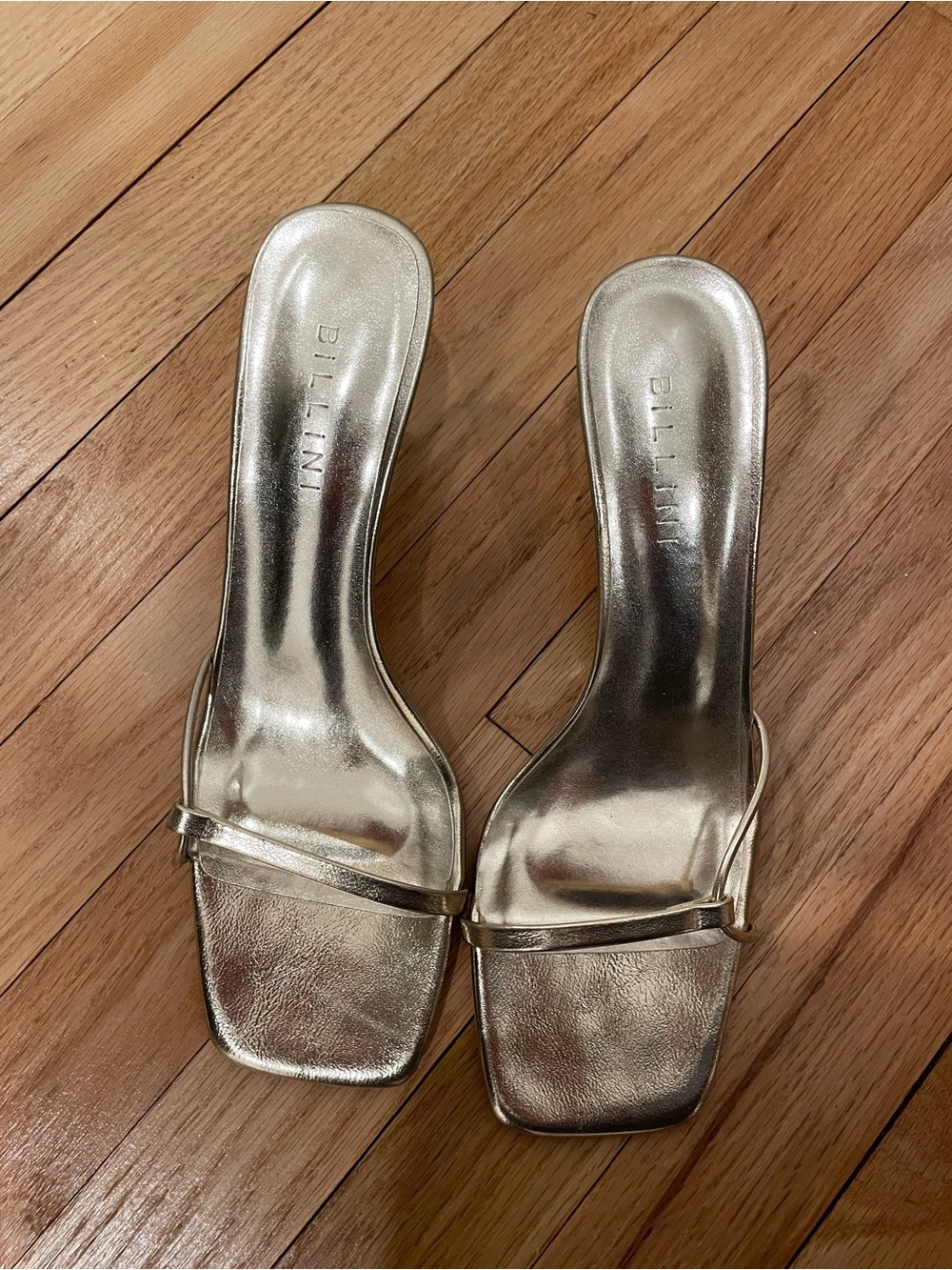 Billini Shimmery Gold Square-Toe Slide Mules